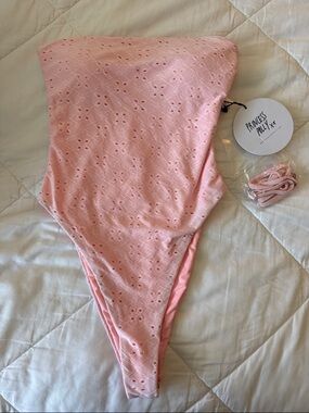 Princess Polly Blush Pink Eyelet Strapless One-Piece Swimsuit